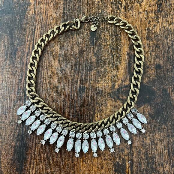 AnnTaylor LOFT Antique Bronze Clear Crystal Rhinestone Chunky Statement Necklace - Picture 3 of 7